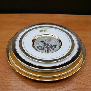 Vintage Chokin Art Plate Set of 4 – 24K Gold Trim Japan Birds Floral Collection